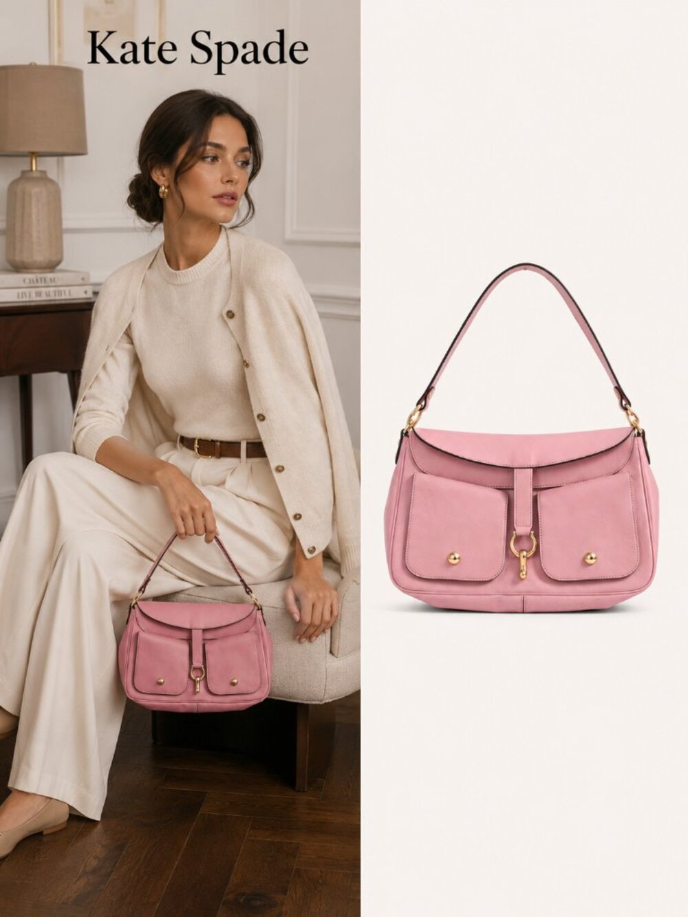 Kate Spade New York Pink Leather Shoulder Bag Purse Gold Hardware Y2K Vintage